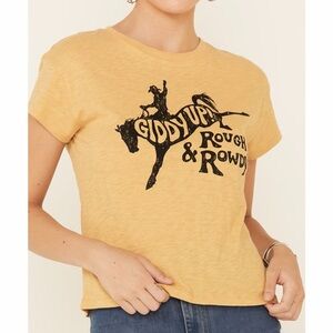 Boot barn country WOMEN'S GIDDY UP ROUGH ROWDY t shirt cowboy SHIRTSLEEVE crop
